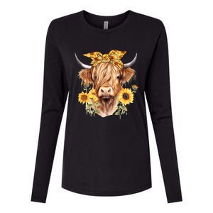 Cute Scottish Highland Cow Wearing Sunflower Bandana Heifer Womens Cotton Relaxed Long Sleeve T-Shirt