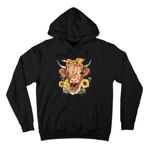 Cute Scottish Highland Cow Wearing Sunflower Bandana Heifer Hoodie