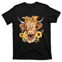 Cute Scottish Highland Cow Wearing Sunflower Bandana Heifer T-Shirt