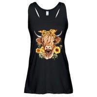 Cute Scottish Highland Cow Wearing Sunflower Bandana Heifer Ladies Essential Flowy Tank