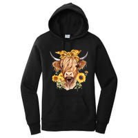 Cute Scottish Highland Cow Wearing Sunflower Bandana Heifer Women's Pullover Hoodie