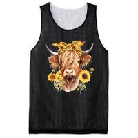 Cute Scottish Highland Cow Wearing Sunflower Bandana Heifer Mesh Reversible Basketball Jersey Tank