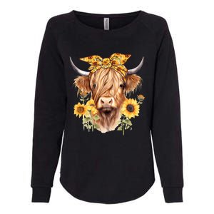 Cute Scottish Highland Cow Wearing Sunflower Bandana Heifer Womens California Wash Sweatshirt