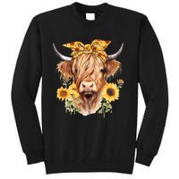 Cute Scottish Highland Cow Wearing Sunflower Bandana Heifer Tall Sweatshirt