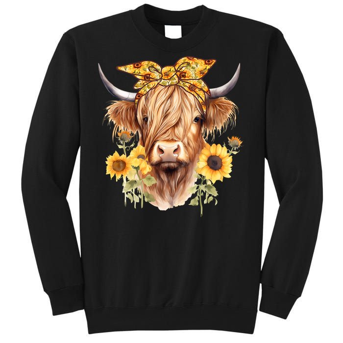 Cute Scottish Highland Cow Wearing Sunflower Bandana Heifer Tall Sweatshirt