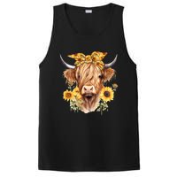 Cute Scottish Highland Cow Wearing Sunflower Bandana Heifer PosiCharge Competitor Tank