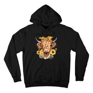 Cute Scottish Highland Cow Wearing Sunflower Bandana Heifer Tall Hoodie