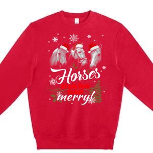 Christmas Santa Horse Make Me Merry Lover In Snow Pajamas Cute Gift Premium Crewneck Sweatshirt