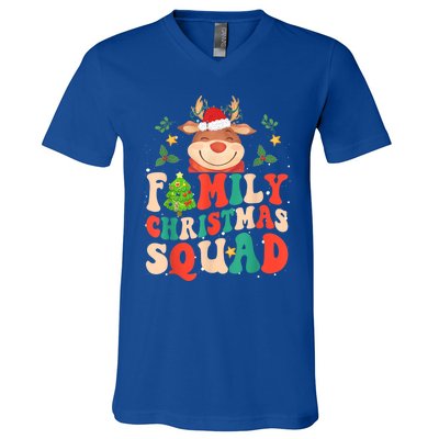 Cute Santa Hat Reindeer Family Christmas Squad Xmas Pajama Gift V-Neck T-Shirt