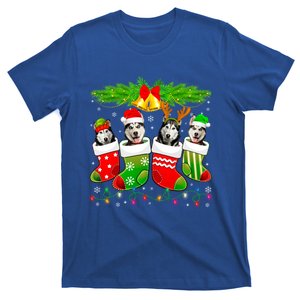 Cute Siberian Husky Dog In Sock Christmas Santa Xmas Dog Cool Gift T-Shirt