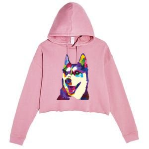 Colorful Siberian Husky Geometric Bright Dog Abstract Draw Crop Fleece Hoodie