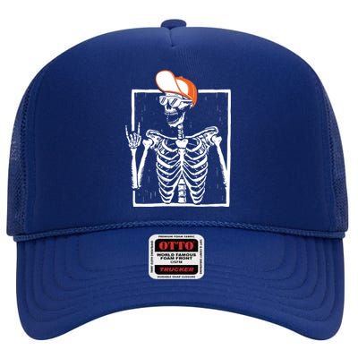 Cool Skeleton Hand Rock Smile Spooky Halloween Cool Gift High Crown Mesh Back Trucker Hat