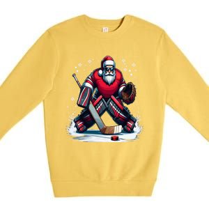 Christmas Santa Hockey Goalie Ugly Christmas Cute Gift Premium Crewneck Sweatshirt