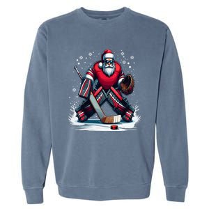 Christmas Santa Hockey Goalie Ugly Christmas Cute Gift Garment-Dyed Sweatshirt