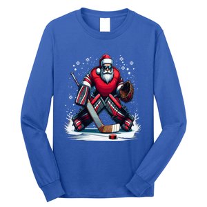 Christmas Santa Hockey Goalie Ugly Christmas Cute Gift Long Sleeve Shirt