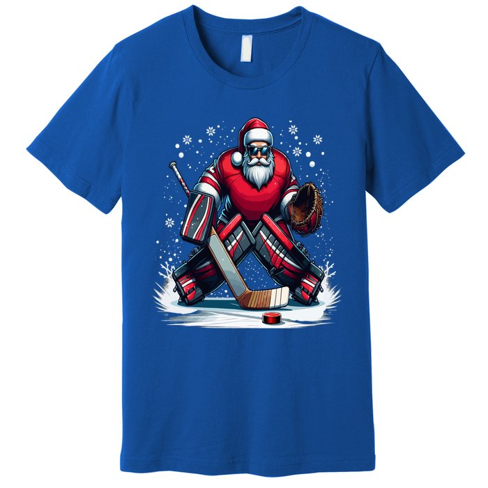 Christmas Santa Hockey Goalie Ugly Christmas Cute Gift Premium T-Shirt