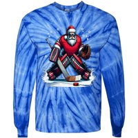 Christmas Santa Hockey Goalie Ugly Christmas Cute Gift Tie-Dye Long Sleeve Shirt