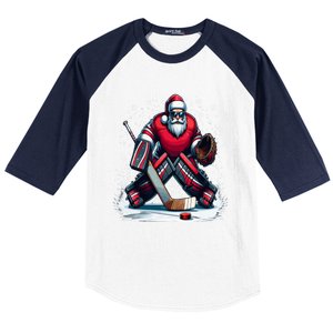 Christmas Santa Hockey Goalie Ugly Christmas Cute Gift Baseball Sleeve Shirt