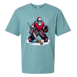 Christmas Santa Hockey Goalie Ugly Christmas Cute Gift Sueded Cloud Jersey T-Shirt