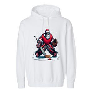 Christmas Santa Hockey Goalie Ugly Christmas Cute Gift Garment-Dyed Fleece Hoodie