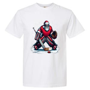 Christmas Santa Hockey Goalie Ugly Christmas Cute Gift Garment-Dyed Heavyweight T-Shirt