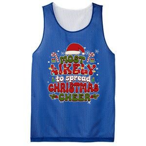 Christmas Santa Hat Most Likely To Spread Christmas Cheer Gift Mesh Reversible Basketball Jersey Tank