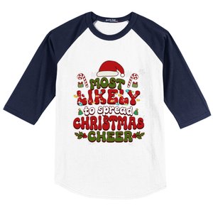 Christmas Santa Hat Most Likely To Spread Christmas Cheer Gift Baseball Sleeve Shirt