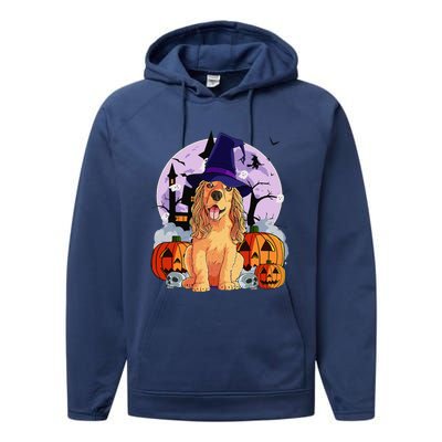 Cocker Spaniel Happy Halloween Dog Witch Pumpkin Performance Fleece Hoodie