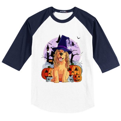 Cocker Spaniel Happy Halloween Dog Witch Pumpkin Baseball Sleeve Shirt