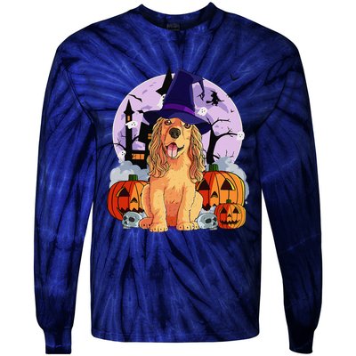 Cocker Spaniel Happy Halloween Dog Witch Pumpkin Tie-Dye Long Sleeve Shirt