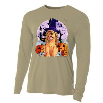 Cocker Spaniel Happy Halloween Dog Witch Pumpkin Cooling Performance Long Sleeve Crew