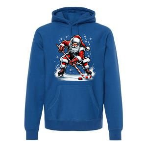 Christmas Santa Hockey Ugly Christmas Ice Hockey Funny Gift Premium Hoodie