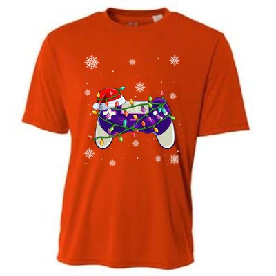 Christmas Santa Hat Video Gamer Controller Xmas Gift Cooling Performance Crew T-Shirt