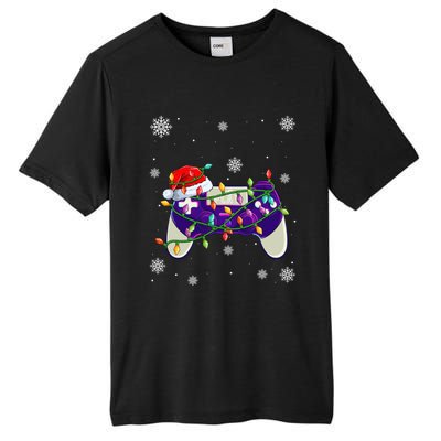 Christmas Santa Hat Video Gamer Controller Xmas Gift Tall Fusion ChromaSoft Performance T-Shirt