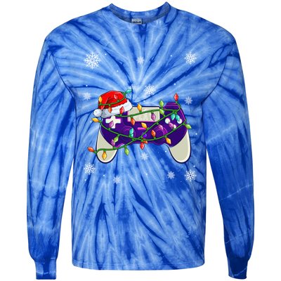 Christmas Santa Hat Video Gamer Controller Xmas Gift Tie-Dye Long Sleeve Shirt