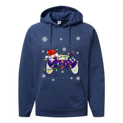 Christmas Santa Hat Video Gamer Controller Xmas Gift Performance Fleece Hoodie