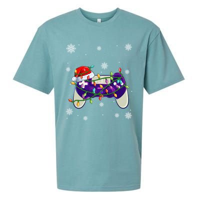 Christmas Santa Hat Video Gamer Controller Xmas Gift Sueded Cloud Jersey T-Shirt