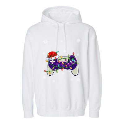 Christmas Santa Hat Video Gamer Controller Xmas Gift Garment-Dyed Fleece Hoodie