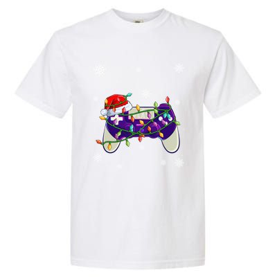 Christmas Santa Hat Video Gamer Controller Xmas Gift Garment-Dyed Heavyweight T-Shirt