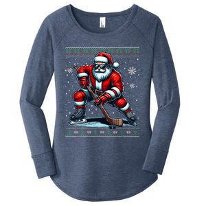 Christmas Santa Hockey Ugly Christmas Ice Hockey Gift Women's Perfect Tri Tunic Long Sleeve Shirt