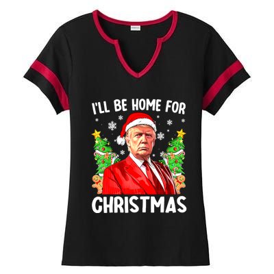 Christmas Santa Hat Ill Be Home For Xmas Funny Trump Gift Ladies Halftime Notch Neck Tee