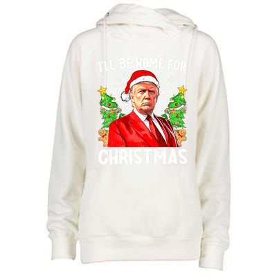 Christmas Santa Hat Ill Be Home For Xmas Funny Trump Gift Womens Funnel Neck Pullover Hood