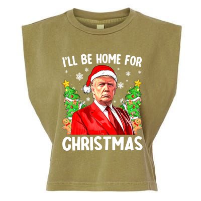 Christmas Santa Hat Ill Be Home For Xmas Funny Trump Gift Garment-Dyed Women's Muscle Tee