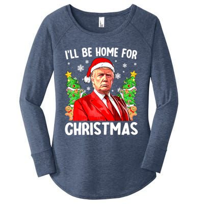 Christmas Santa Hat Ill Be Home For Xmas Funny Trump Gift Women's Perfect Tri Tunic Long Sleeve Shirt