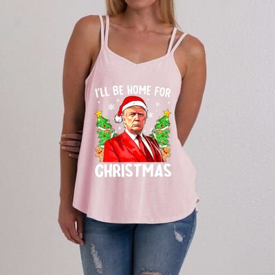 Christmas Santa Hat Ill Be Home For Xmas Funny Trump Gift Women's Strappy Tank