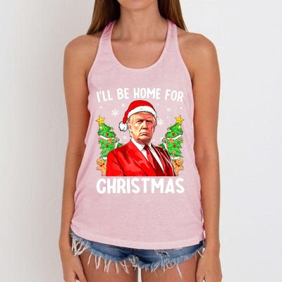 Christmas Santa Hat Ill Be Home For Xmas Funny Trump Gift Women's Knotted Racerback Tank