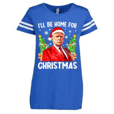 Christmas Santa Hat Ill Be Home For Xmas Funny Trump Gift Enza Ladies Jersey Football T-Shirt