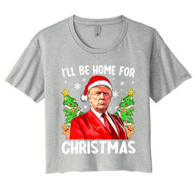 Christmas Santa Hat Ill Be Home For Xmas Funny Trump Gift Women's Crop Top Tee