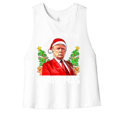 Christmas Santa Hat Ill Be Home For Xmas Funny Trump Gift Women's Racerback Cropped Tank