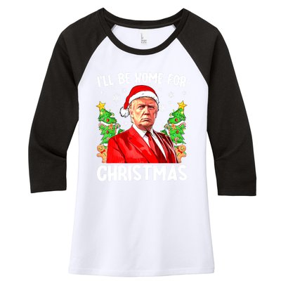 Christmas Santa Hat Ill Be Home For Xmas Funny Trump Gift Women's Tri-Blend 3/4-Sleeve Raglan Shirt